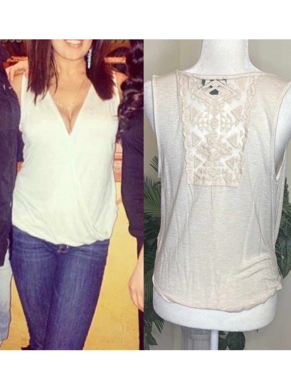 Sleeveless V-Neck Lace Back Tank Top